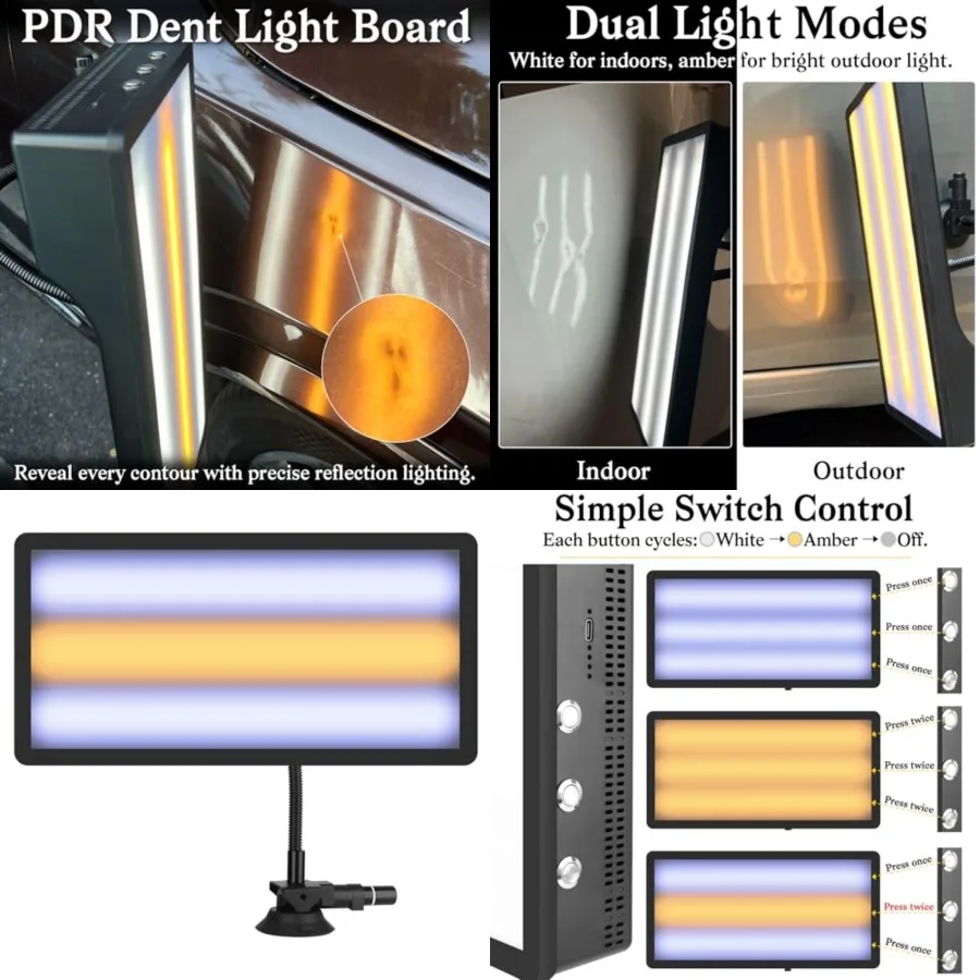 Dent PDR Light Board with Built-in Battery, Adjustable White-Yellow Illumination, Dent Reflector Board for Paintless Repair, Au
Dent PDR Light Board with Built-in Battery, Adjustable White-Yellow Illumination, Dent Reflector Board for Paintless Repair, Au