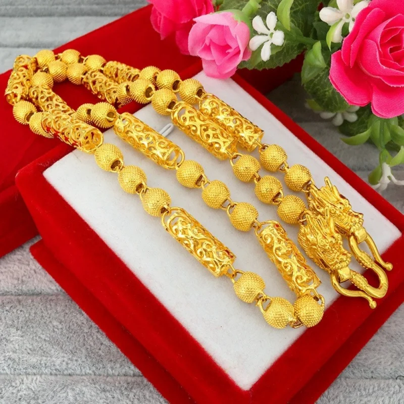 Luxury 100% Real 24K Gold Men'S Dominant Necklace, Hollow Auspicious Cloud Hexagon Column Beads Double Dragon Head
Luxury 100% Real 24K Gold Men'S Dominant Necklace, Hollow Auspicious Cloud Hexagon Column Beads Double Dragon Head