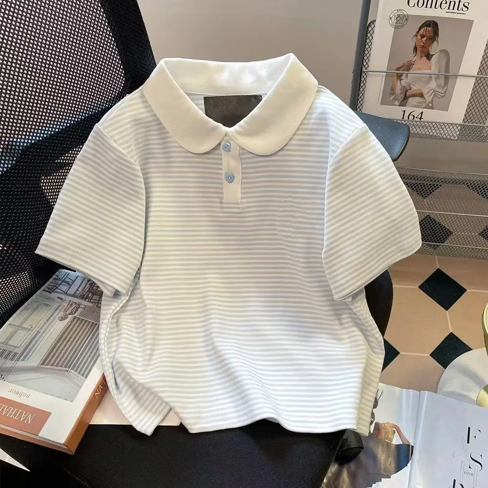 Girls' Striped Polo T-Shirt Summer 2026 New Short Sleeve Square Shoulder Sweetheart Collar Cotton Casual Tops
Girls' Striped Polo T-Shirt Summer 2026 New Short Sleeve Square Shoulder Sweetheart Collar Cotton Casual Tops