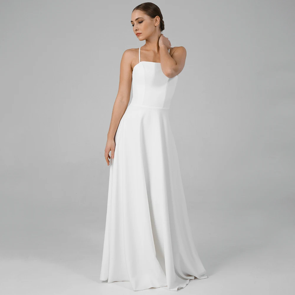 Modest Spaghetti Strap Square Neck Jersey A-Line Wedding Dress with Crisscross Back Sleeveless Bridal Gowns robe de mariée
Modest Spaghetti Strap Square Neck Jersey A-Line Wedding Dress with Crisscross Back Sleeveless Bridal Gowns robe de mariée