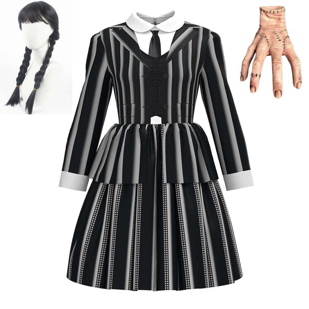 New ednesday Addams Black Striped Dress Gothic Family Clothes Halloween Cosplay Costume for Kids Easter Carnival Fancy Dress Up
New ednesday Addams Black Striped Dress Gothic Family Clothes Halloween Cosplay Costume for Kids Easter Carnival Fancy Dress Up