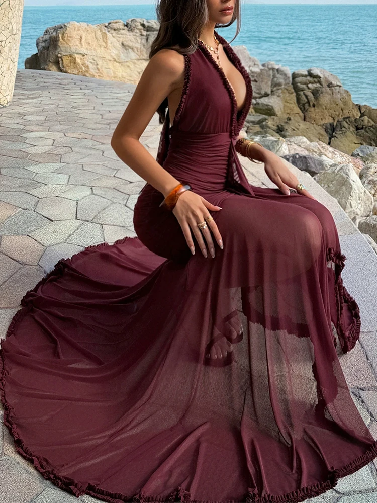 Summer Sexy Backless Hight Waist Long Dress Women Fashion Draped Slim Long Dress Elegant Halter Sleeveless Solid Irregular Dress
Summer Sexy Backless Hight Waist Long Dress Women Fashion Draped Slim Long Dress Elegant Halter Sleeveless Solid Irregular Dress