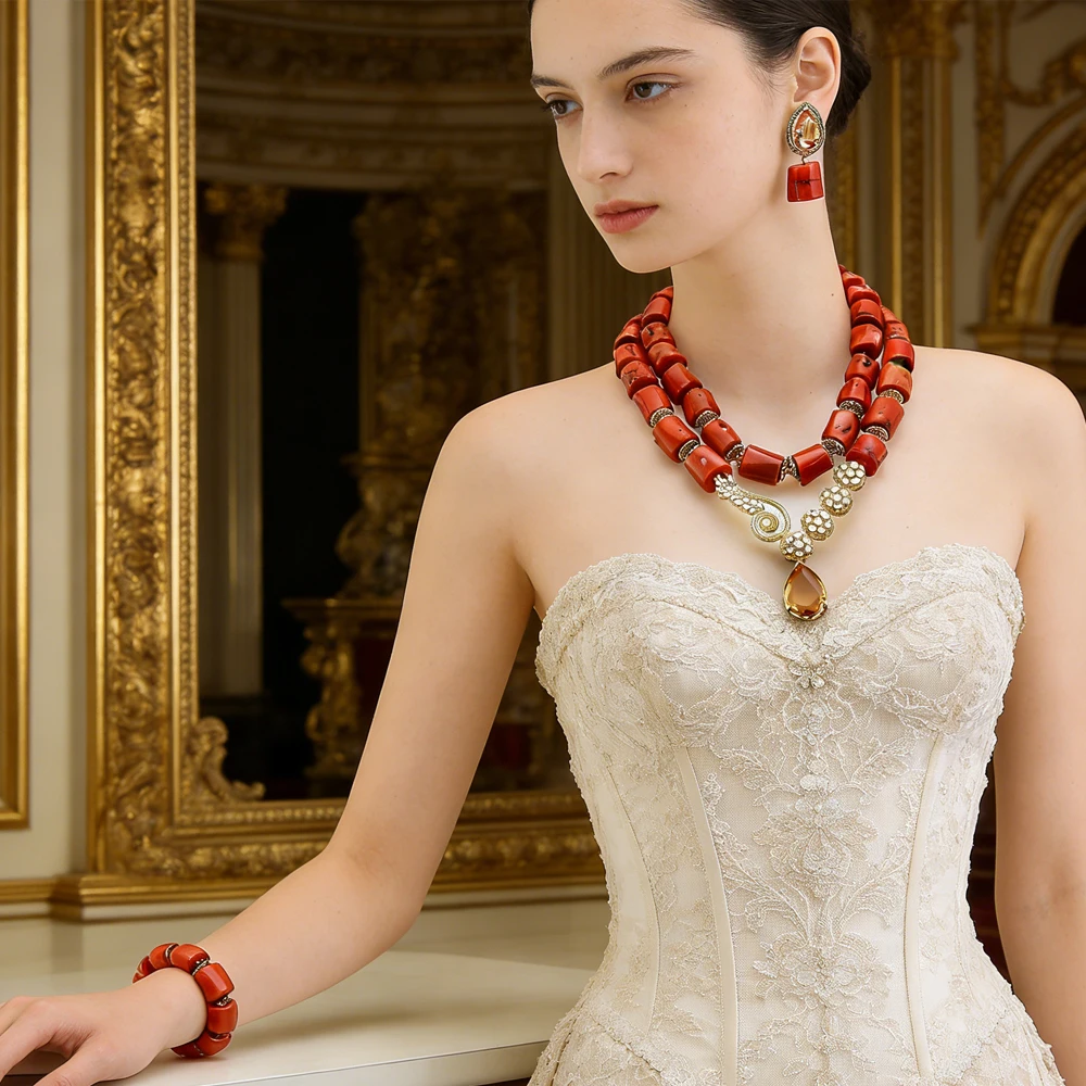 3-Piece Natural Coral Necklace Set Big Beads Jewelry Sets for Bridal Wedding Party Choker African Nigeria Earrings Bracelet Gift
3-Piece Natural Coral Necklace Set Big Beads Jewelry Sets for Bridal Wedding Party Choker African Nigeria Earrings Bracelet Gift