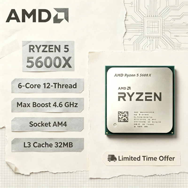 AMD Unlocked Ryzen 5 5600X 4.6GHz 6-Core 12-Thread CPUGaming CPU Desktop Processor Socket AM4 AMD R5 5600X Without Package
AMD Unlocked Ryzen 5 5600X 4.6GHz 6-Core 12-Thread CPUGaming CPU Desktop Processor Socket AM4 AMD R5 5600X Without Package