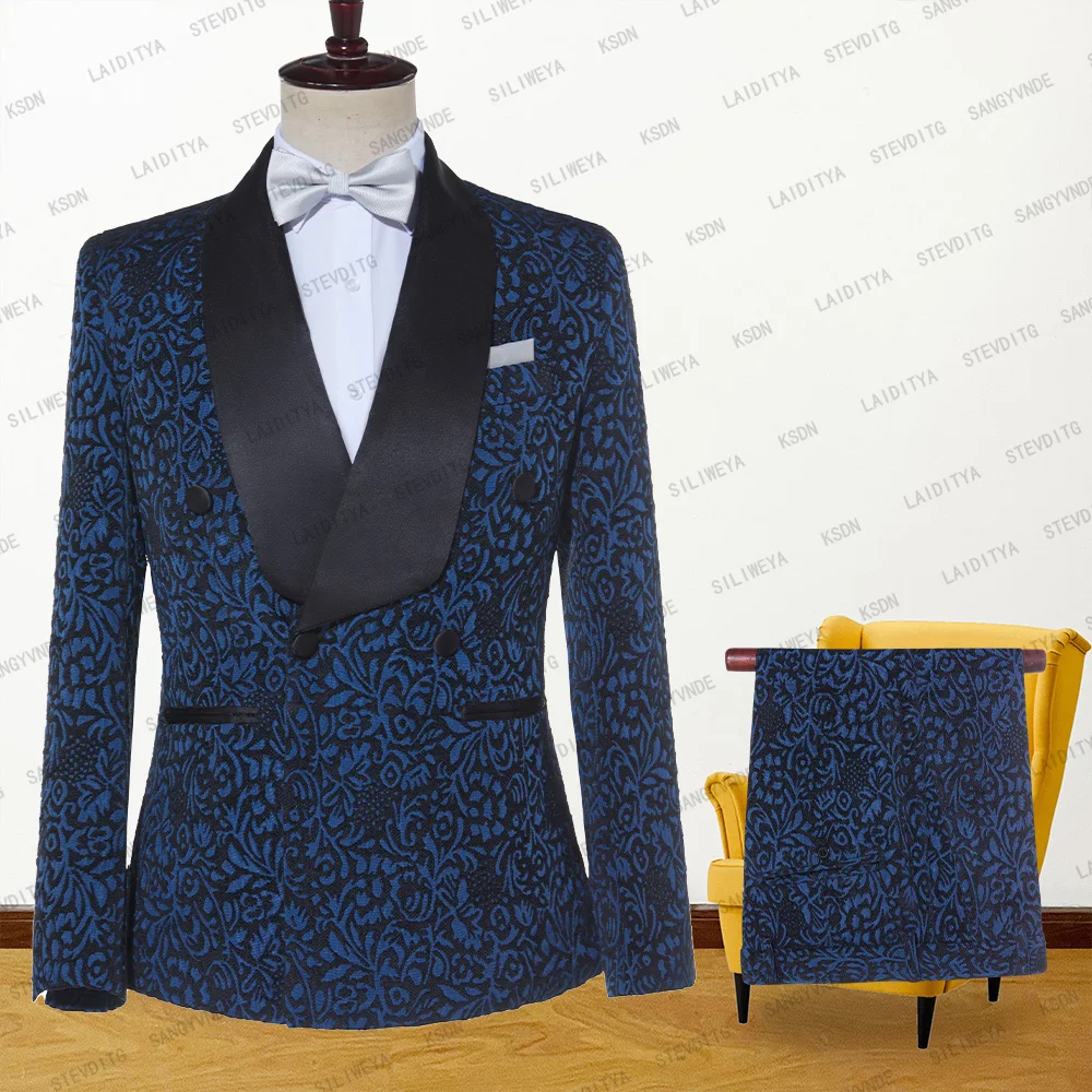 Mens Wedding Suits 2023 Italian Design Blue Jacquard Black Satin Lapel Custom Made Tuxedo Jacket 2 Pcs Groom Terno Suits For Men
Mens Wedding Suits 2023 Italian Design Blue Jacquard Black Satin Lapel Custom Made Tuxedo Jacket 2 Pcs Groom Terno Suits For Men