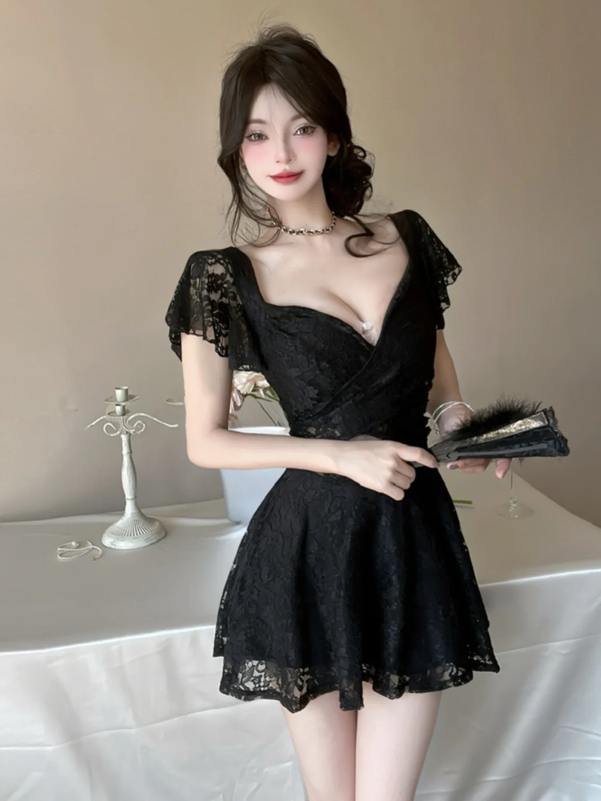 Sexy Retro Low Cut Deep V Ne Fly Sve Lace Dr Waist Cinched Hollow out Ba a Line ort Skirt Women's Summer Dr
Sexy Retro Low Cut Deep V Ne Fly Sve Lace Dr Waist Cinched Hollow out Ba a Line ort Skirt Women's Summer Dr
