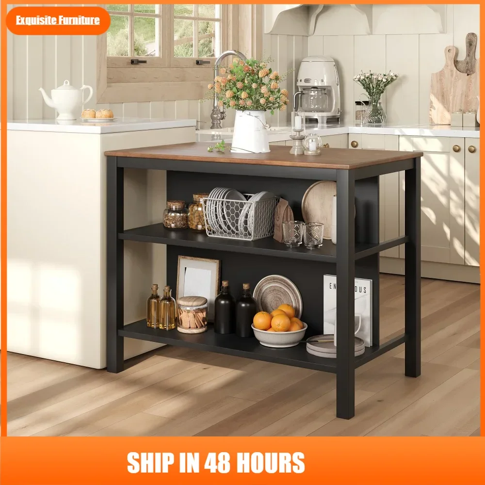 Solid Wood Rustic 45" Stationary Kitchen Island, Rubber Wood Butcher Block Dining Table Prep Table with 2 Open Shelves
Solid Wood Rustic 45" Stationary Kitchen Island, Rubber Wood Butcher Block Dining Table Prep Table with 2 Open Shelves