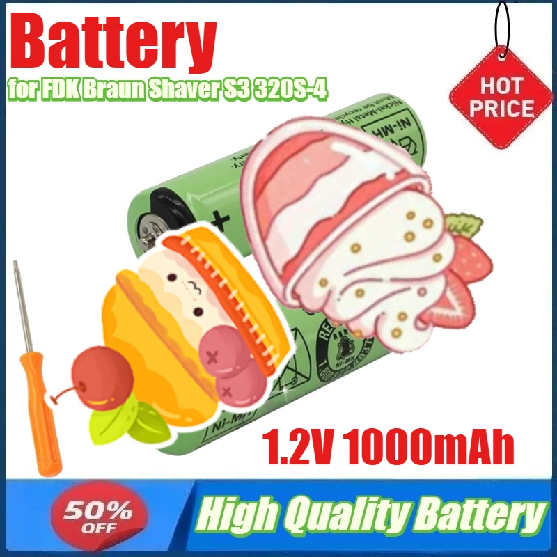 1.2V 1000mAh NI-MH Battery for FDK Braun Shaver S3 320S-4 340S-3 350CC-5 5779 5773 5774 5776 3050S 330 390CC Pins on Both Ends
1.2V 1000mAh NI-MH Battery for FDK Braun Shaver S3 320S-4 340S-3 350CC-5 5779 5773 5774 5776 3050S 330 390CC Pins on Both Ends