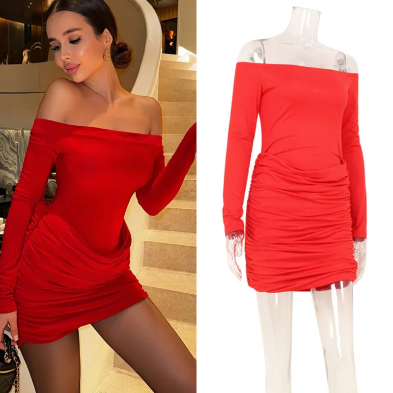 Sexy Off Shoulder Mini Dress For Women Red Long Sleeve Solid Bodycon Ruched Hip Wrap Elegant Slash Neck Sheath Club Party Outfit
Sexy Off Shoulder Mini Dress For Women Red Long Sleeve Solid Bodycon Ruched Hip Wrap Elegant Slash Neck Sheath Club Party Outfit