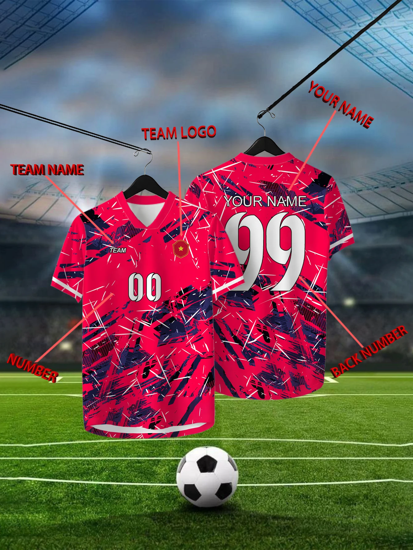 Customized Geometric Red Short Sleeved Shirt with Team Name, Emblem, Name and Number, Outdoor Sports Short Sleeved T-shirt
Customized Geometric Red Short Sleeved Shirt with Team Name, Emblem, Name and Number, Outdoor Sports Short Sleeved T-shirt