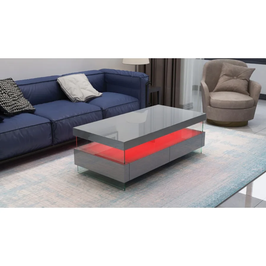Ria Modern Contemporary Style Built in LED Style Coffee Table in Gray color Made with Wood Glossy Finish
Ria Modern Contemporary Style Built in LED Style Coffee Table in Gray color Made with Wood Glossy Finish