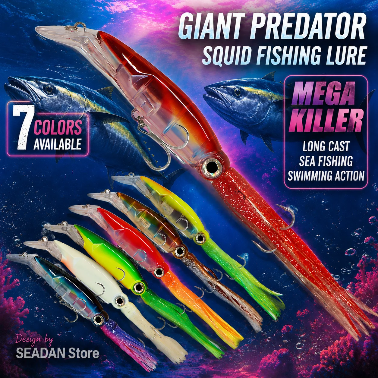 44g 23.5cm Large Squid Fishing Lure With Soft Tentacles Treble Hook Deep Sea Trolling Bait For Big Game Tuna Grouper
44g 23.5cm Large Squid Fishing Lure With Soft Tentacles Treble Hook Deep Sea Trolling Bait For Big Game Tuna Grouper
