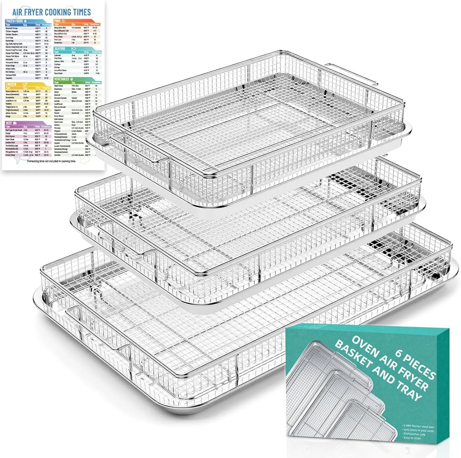 3-Pack Air Fry Basket for Oven, 25% Thicker, Crisper Tray & Pan with Magnetic Cheat Sheet
3-Pack Air Fry Basket for Oven, 25% Thicker, Crisper Tray & Pan with Magnetic Cheat Sheet