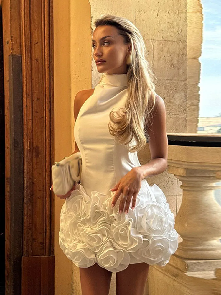 HH Women's Summer Sexy High Collar Mini Dress White Sleeveless Backless Flower Decoration Bow Lace Up Zipper Women Fashion Dress
HH Women's Summer Sexy High Collar Mini Dress White Sleeveless Backless Flower Decoration Bow Lace Up Zipper Women Fashion Dress