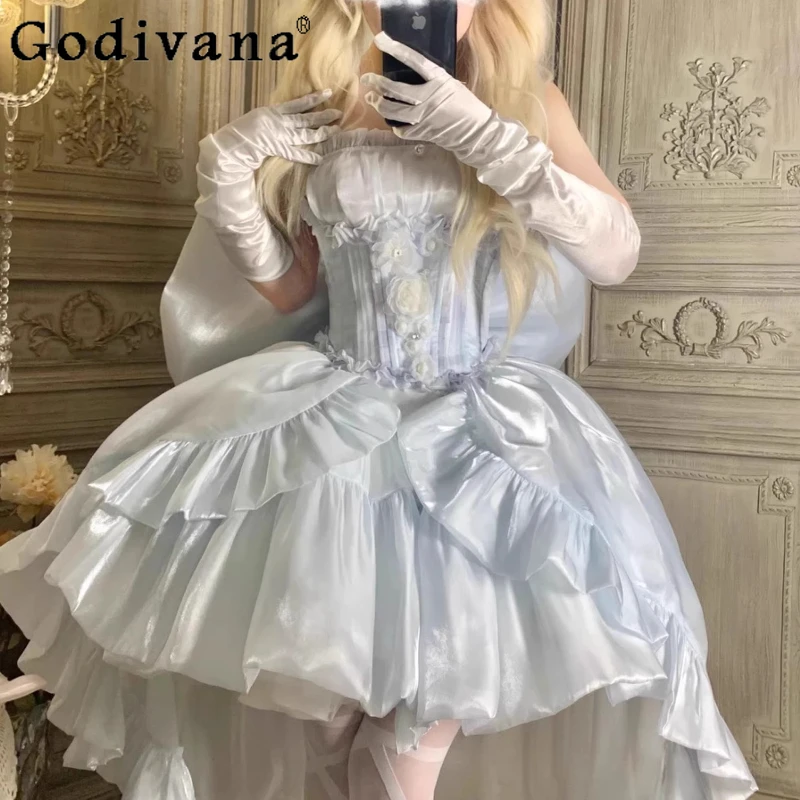 Sweet Princess Style Blue Lolita Dress French Elegant Big Bow Long Train Birthday Evening Dress Women's Slim Fit Ball Gown Dress
Sweet Princess Style Blue Lolita Dress French Elegant Big Bow Long Train Birthday Evening Dress Women's Slim Fit Ball Gown Dress