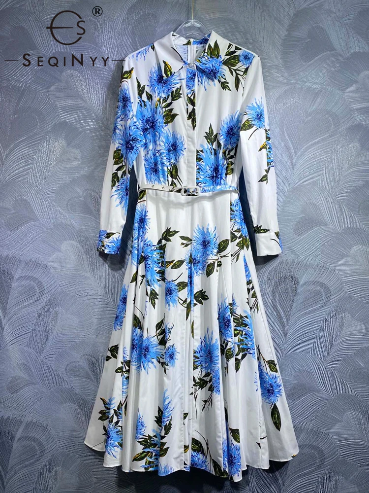 SEQINYY Elegant 100% Cotton Dress Summer Spring New Fashion Design High Quality Vintage Blue Flower Print Belt Casual
SEQINYY Elegant 100% Cotton Dress Summer Spring New Fashion Design High Quality Vintage Blue Flower Print Belt Casual