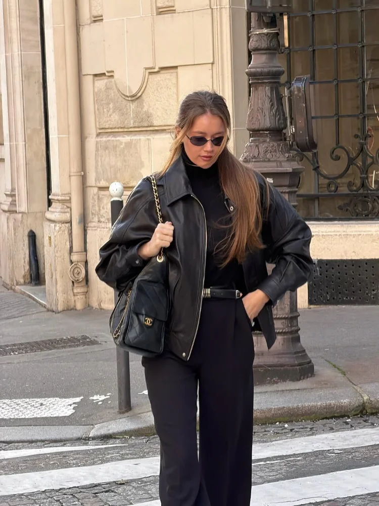 Women Faux Leather Oversized Jacket Casual Solid Long Sleeve Lapel Collar Drop Shoulder Coats 2026 Chic Ladies Street Jackets
Women Faux Leather Oversized Jacket Casual Solid Long Sleeve Lapel Collar Drop Shoulder Coats 2026 Chic Ladies Street Jackets
