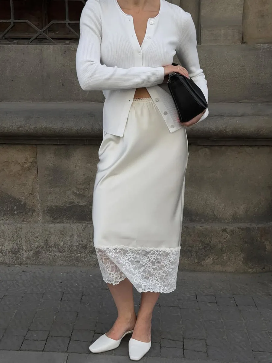 Blubelle 2025 Summer Women's Lace Panel Midi Skirt With Lace Trim Elegant Knee Length Ankle Ladies Skirt
Blubelle 2025 Summer Women's Lace Panel Midi Skirt With Lace Trim Elegant Knee Length Ankle Ladies Skirt