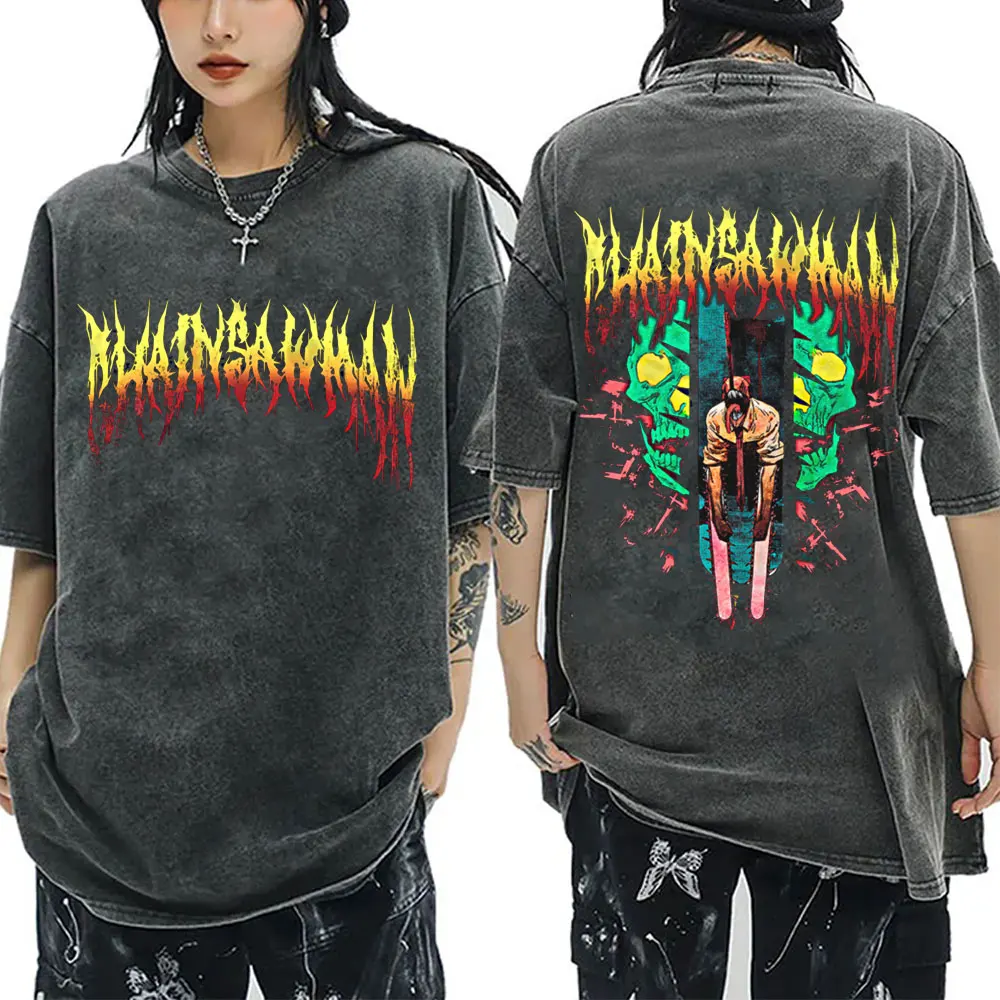 Washed Vintage Anime Chainsaw Man Pochita and Denji Fusion Double Sided Print T Shirt Men Women Manga Fashion Casual T-shirts
Washed Vintage Anime Chainsaw Man Pochita and Denji Fusion Double Sided Print T Shirt Men Women Manga Fashion Casual T-shirts