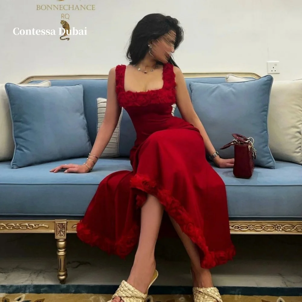 Contessa Dubai Red Square Collar Spaghetti Strap Prom Dresses Column Customized فساتين سهرة Ankle-Length robes de soirée
Contessa Dubai Red Square Collar Spaghetti Strap Prom Dresses Column Customized فساتين سهرة Ankle-Length robes de soirée