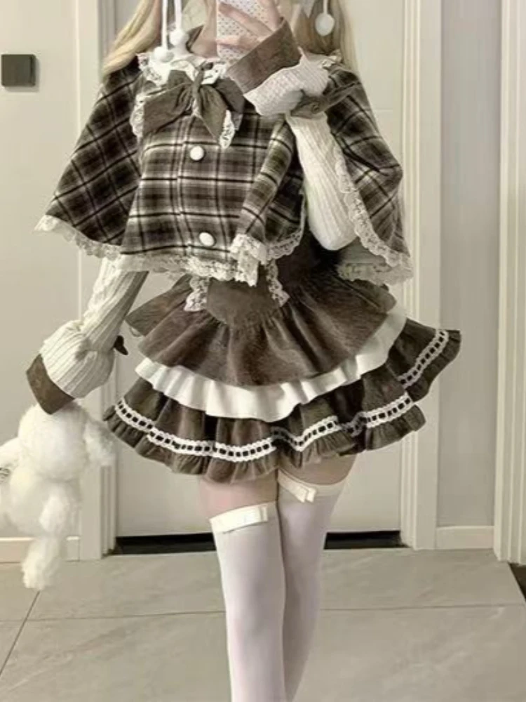 Japanese Sweet Lolita 3 Piece Set Women Plaid Cape + Chic Slim Tops + Ruched Strap Skirts New Fashion Kawaii Harajuku Suits 2025
Japanese Sweet Lolita 3 Piece Set Women Plaid Cape + Chic Slim Tops + Ruched Strap Skirts New Fashion Kawaii Harajuku Suits 2025