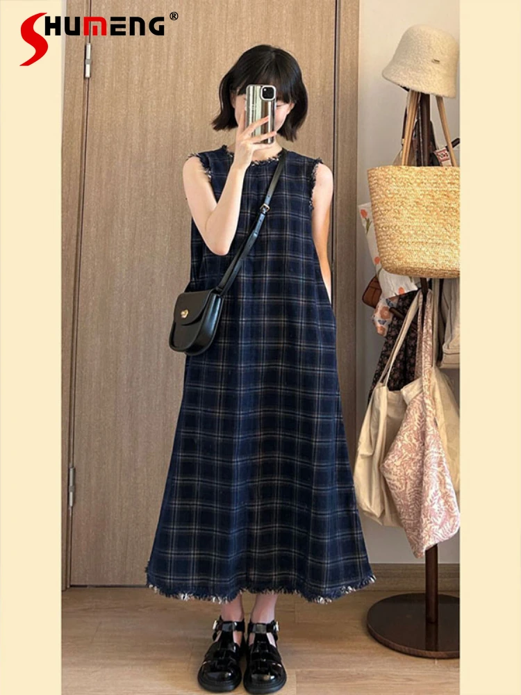 Japanese Style Retro Blue Plaid Tassels Sleeveless Round-Neck High Waist Back Lace-up A- Line Vest Long Dress Women Summer 2024
Japanese Style Retro Blue Plaid Tassels Sleeveless Round-Neck High Waist Back Lace-up A- Line Vest Long Dress Women Summer 2024
