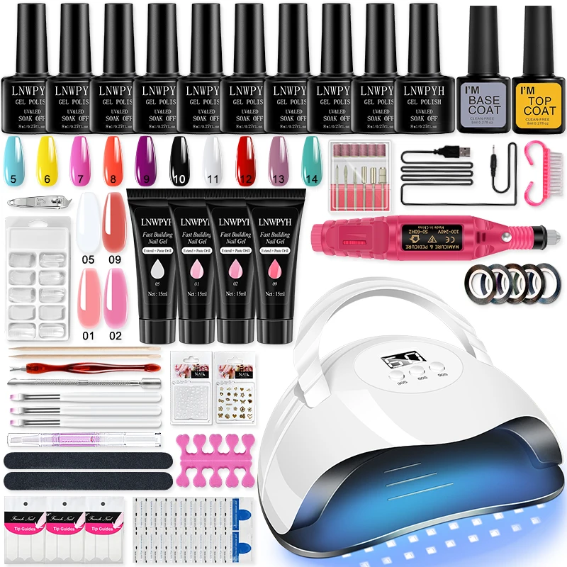 Poly Gel Extension Tool Set Professional Gel Nail Polish Kit With UV LED Nail Lamp Dryer And Electric Nail Drill Machine
Poly Gel Extension Tool Set Professional Gel Nail Polish Kit With UV LED Nail Lamp Dryer And Electric Nail Drill Machine