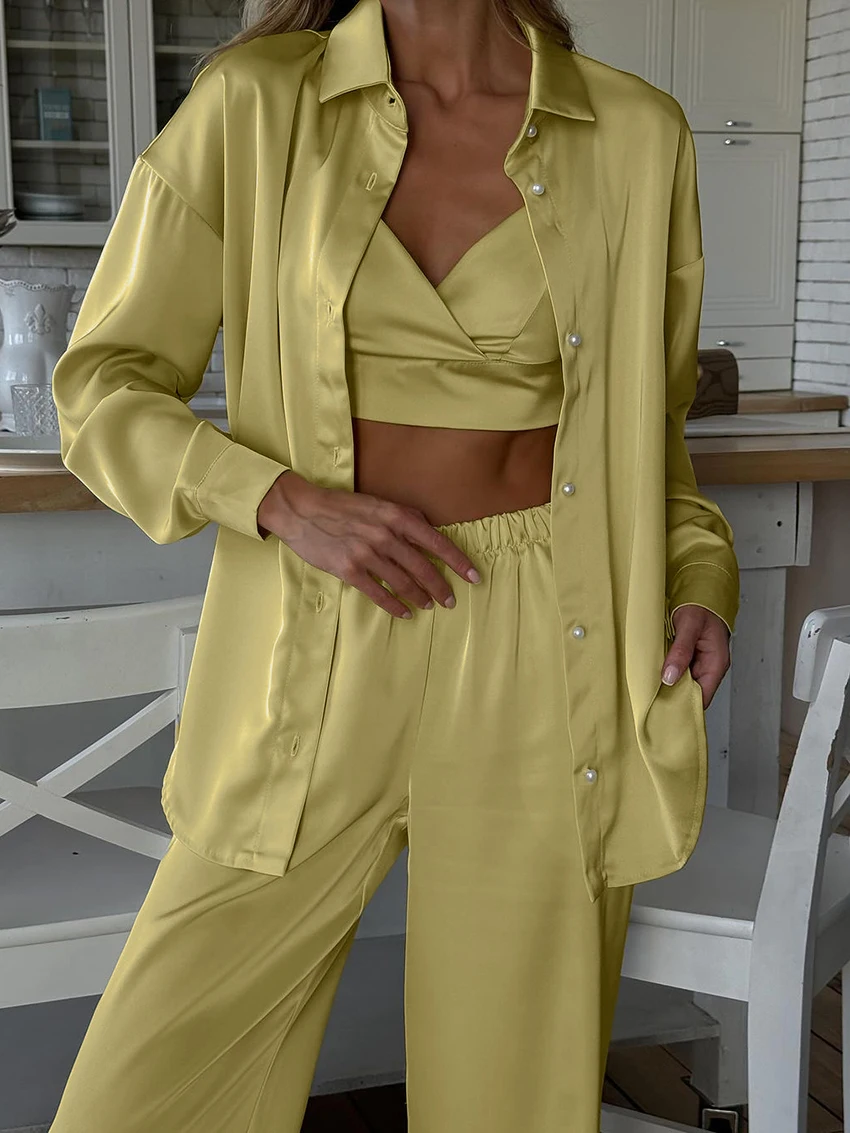 Marthaqiqi Autumn Women Nightgowns 3 Piece Set Turn-Down Collar Pajama Long Sleeve Robe Sexy Tank Tops Pyjamas Pants Pijama Suit
Marthaqiqi Autumn Women Nightgowns 3 Piece Set Turn-Down Collar Pajama Long Sleeve Robe Sexy Tank Tops Pyjamas Pants Pijama Suit