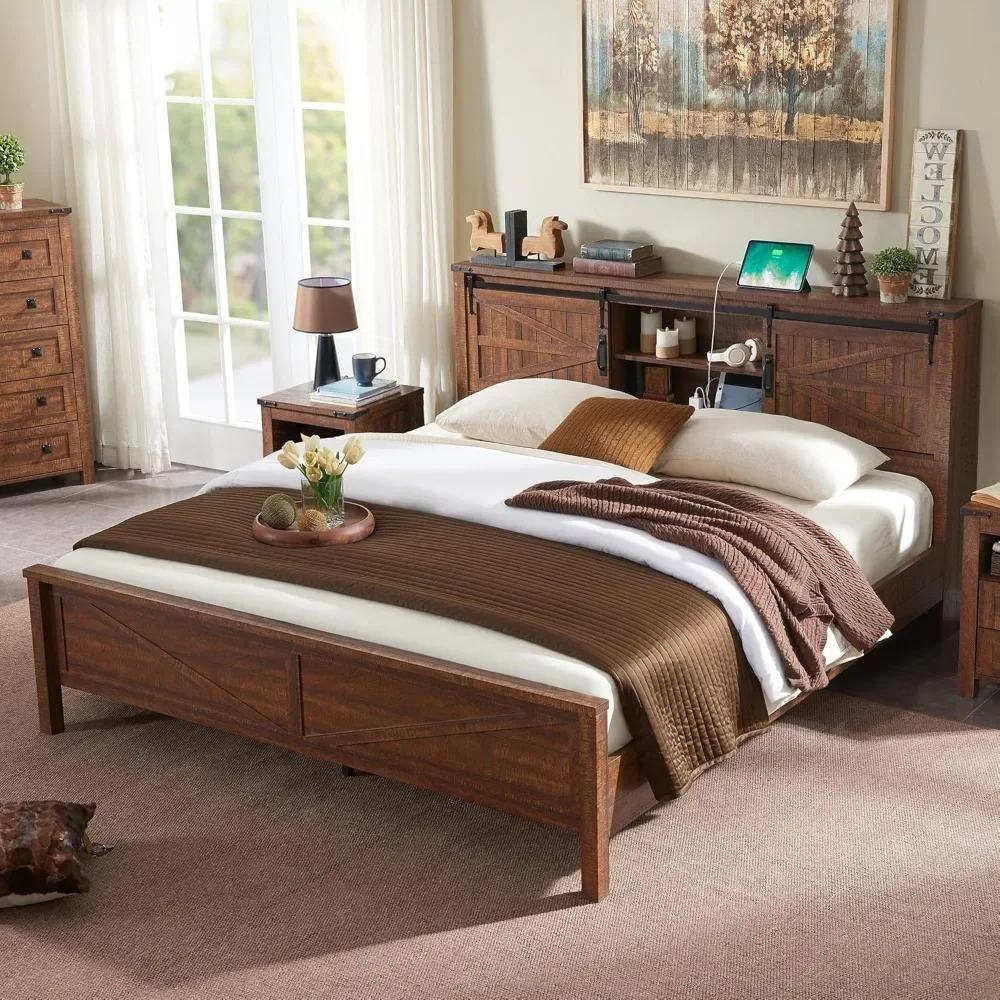 Queen Bed Frame with Bookcase Headboard Sliding Barn Door Storage Cabinet Charging Station No Box Spring Needed,Bed Frame
Queen Bed Frame with Bookcase Headboard Sliding Barn Door Storage Cabinet Charging Station No Box Spring Needed,Bed Frame