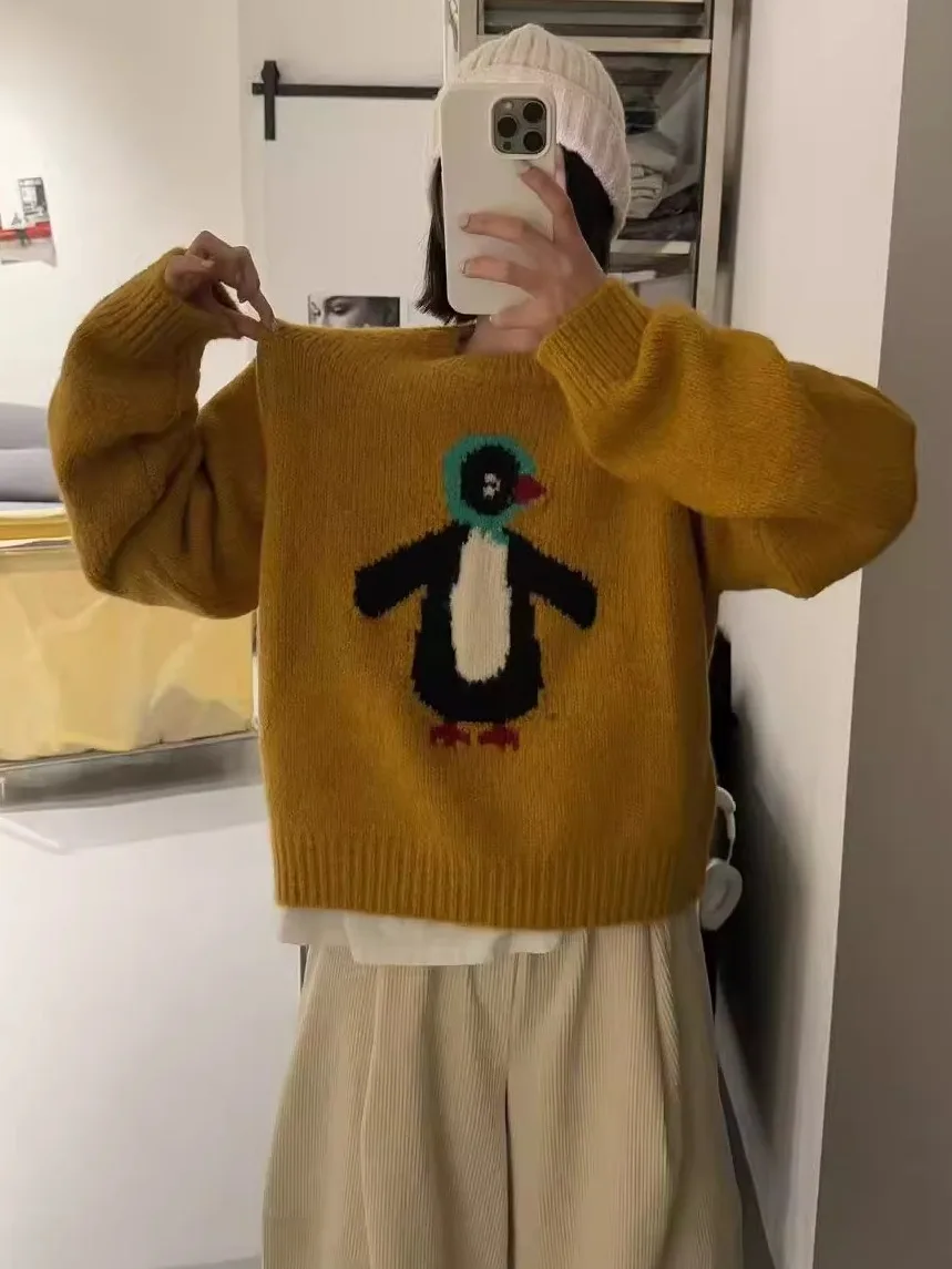 Cartoon Embroidered Penguin Pattern Women's Loose Knitted Sweater Autumn Winter New Sle College Sle Overhead Top
Cartoon Embroidered Penguin Pattern Women's Loose Knitted Sweater Autumn Winter New Sle College Sle Overhead Top