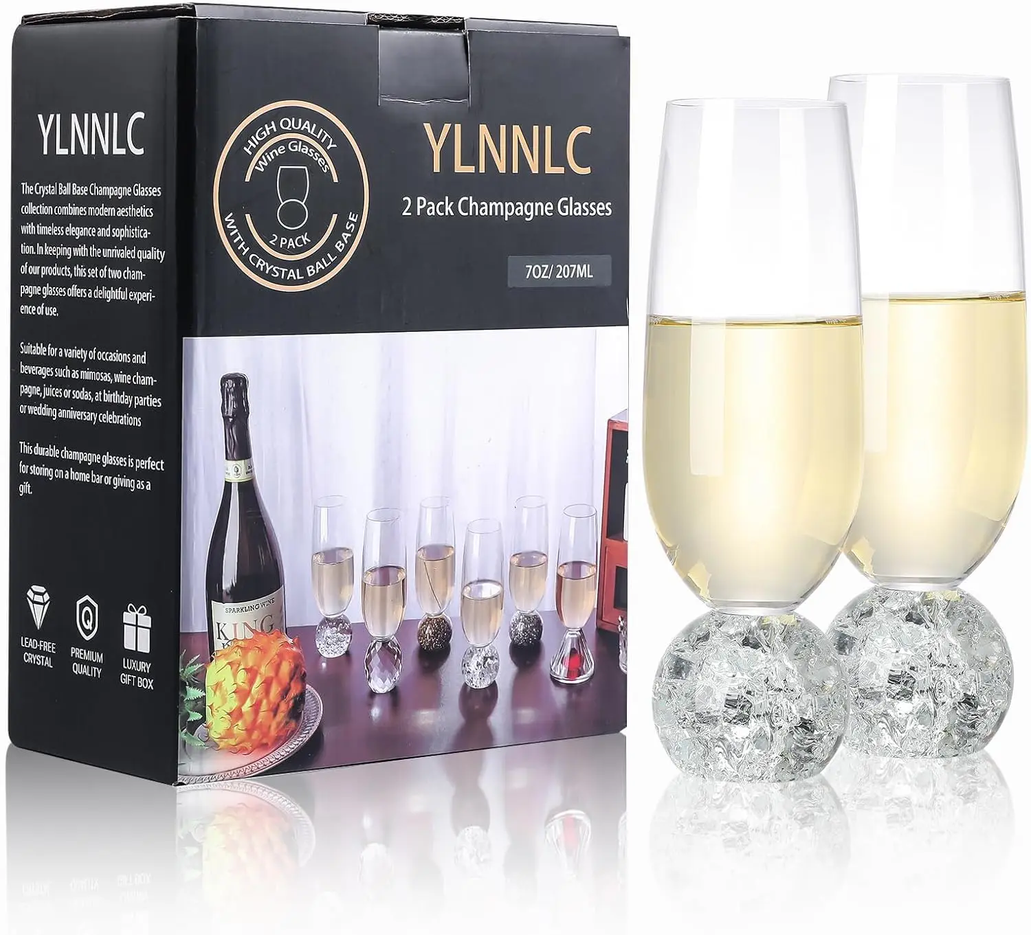 Lead-Free Crystal Champagne Glasses Set of 2, 7oz Stemless Flutes with Bubbles Base, Reusable Mimosa & Wine Glasses for Wedding,
Lead-Free Crystal Champagne Glasses Set of 2, 7oz Stemless Flutes with Bubbles Base, Reusable Mimosa & Wine Glasses for Wedding,