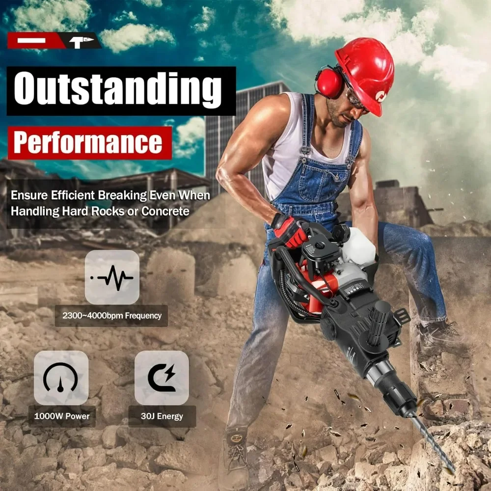 Бензиновый отбойный молоток с 2-тактным двигателем 32,6 куб. см для демонтажных работ и бурения
Бензиновый отбойный молоток с 2-тактным двигателем 32,6 куб. см для демонтажных работ и бурения