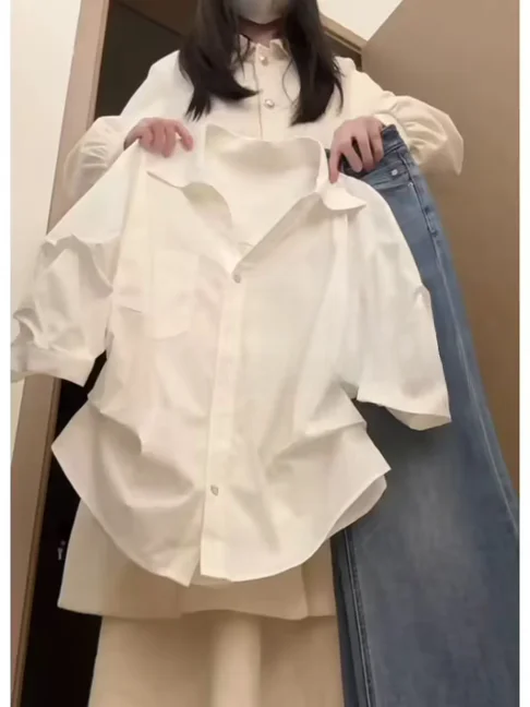 Unique White Long Sleeve Women's Shirt Summer 2026 New Folded Belly Slimming Elegant Style Fuyisan Commute Loose Fit Neck
Unique White Long Sleeve Women's Shirt Summer 2026 New Folded Belly Slimming Elegant Style Fuyisan Commute Loose Fit Neck