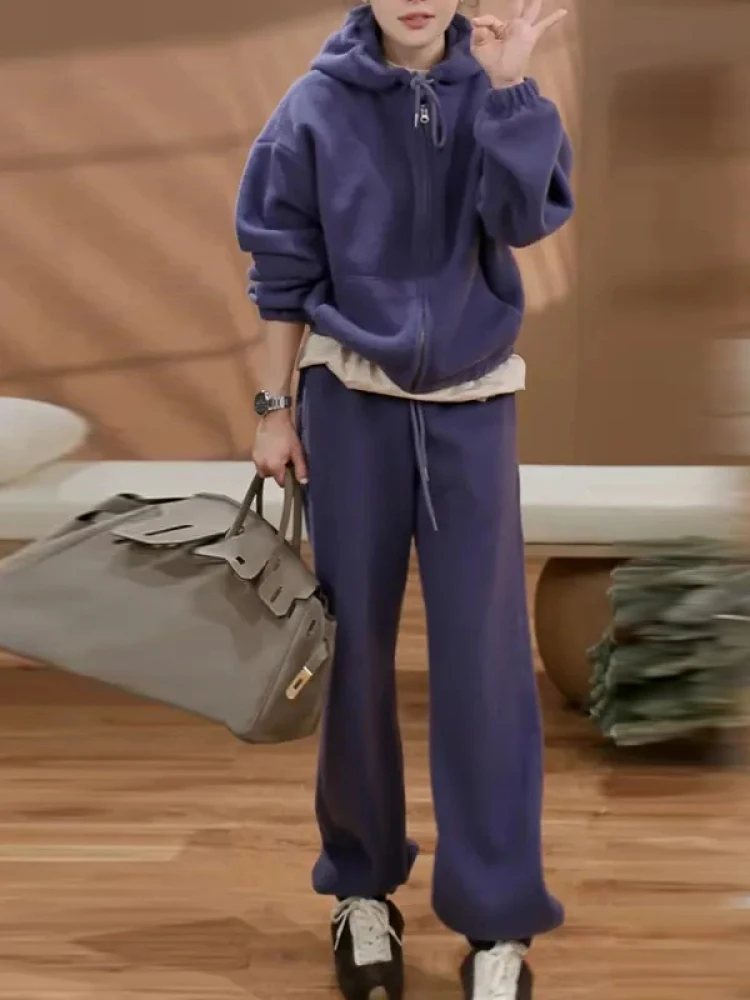 American Casual Sportswear Set Women's Autumn Winter New Style Loose Lazy Hoodie Jacket Sweatpants Two Piece Set Purple
American Casual Sportswear Set Women's Autumn Winter New Style Loose Lazy Hoodie Jacket Sweatpants Two Piece Set Purple