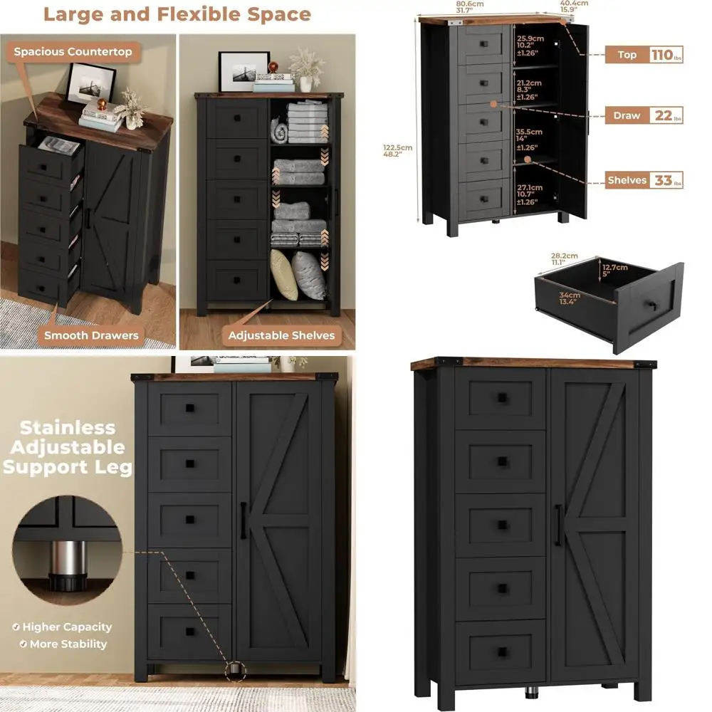 White 4-Drawer Bedroom Chest with 2 Barn Doors, 47 Wide, Adjustable Shelves, 5 Legs, Suitable for Living, Dining Rooms, and Hall
White 4-Drawer Bedroom Chest with 2 Barn Doors, 47 Wide, Adjustable Shelves, 5 Legs, Suitable for Living, Dining Rooms, and Hall