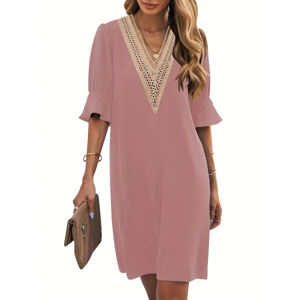 Plus Size 1XL-5XL Women Fashion Short Sleeve Dress Ladies Casual Solid Color V-neck Cut-out Dress
Plus Size 1XL-5XL Women Fashion Short Sleeve Dress Ladies Casual Solid Color V-neck Cut-out Dress