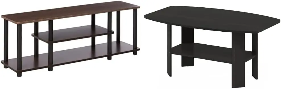 3-Tier No-Tools TV Stand for TVs up to 50", Turn-N-Tube Design with Round Tubes, Includes Simple Coffee Table – Dark Brown/Black
3-Tier No-Tools TV Stand for TVs up to 50", Turn-N-Tube Design with Round Tubes, Includes Simple Coffee Table – Dark Brown/Black
