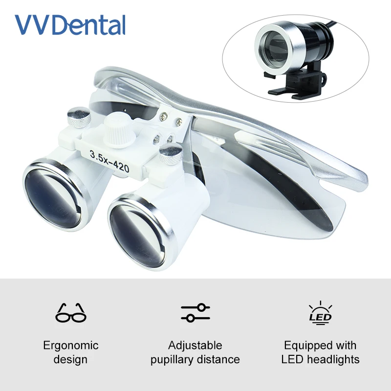 VVDental 2.5X/3.5X Headlight LED Light Medical Operation Loupe Surgical Glasses Magnifier Magnification Binocular Dental Loupe
VVDental 2.5X/3.5X Headlight LED Light Medical Operation Loupe Surgical Glasses Magnifier Magnification Binocular Dental Loupe