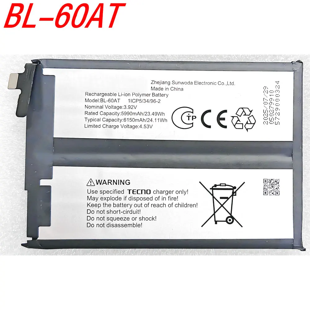 New 3.92V 6150mAh BL-60AT High quality Genuine Battery for Tecno Mobile Phone 1ICP5/34/96-2
New 3.92V 6150mAh BL-60AT High quality Genuine Battery for Tecno Mobile Phone 1ICP5/34/96-2