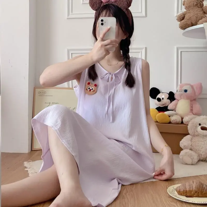 Tank Women Nightgown Sleeveless Sleepwear Solid Nightwear Korean Home Wears Summer One Piece Pajamas Casual Night Dress with Pad
Tank Women Nightgown Sleeveless Sleepwear Solid Nightwear Korean Home Wears Summer One Piece Pajamas Casual Night Dress with Pad