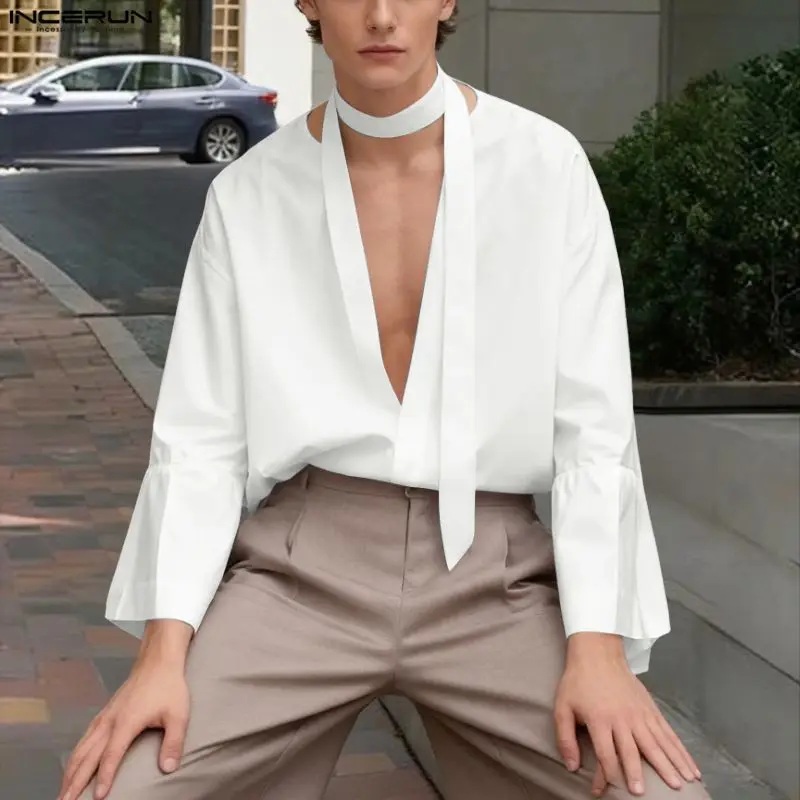 INCERUN Мужская рубашка, однотонная, с глубоким v-образным вырезом и длинным рукавом, мужская одежда, уличная одежда, свободная одежда с поясом, 2026, модные повседневные топы Camisas
INCERUN Мужская рубашка, однотонная, с глубоким v-образным вырезом и длинным рукавом, мужская одежда, уличная одежда, свободная одежда с поясом, 2026, модные повседневные топы Camisas