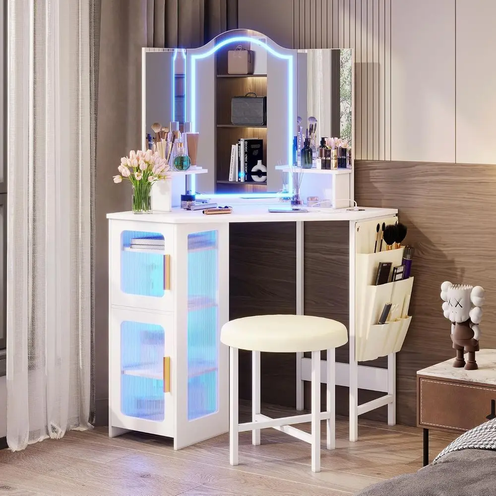3-Way Mirror Vanity Desk with Lights, Large Bedroom Dressing Table Set, White
3-Way Mirror Vanity Desk with Lights, Large Bedroom Dressing Table Set, White