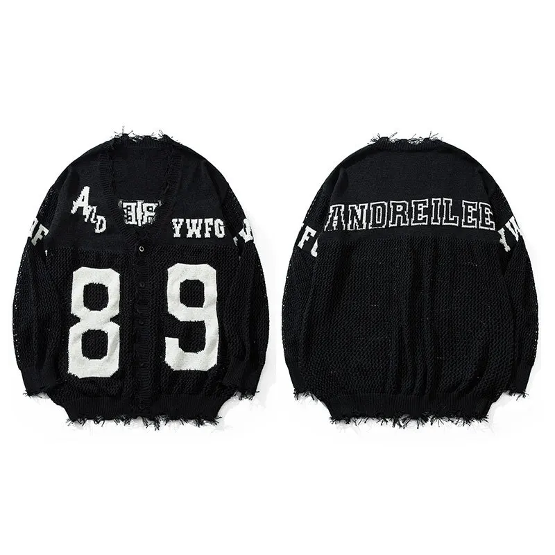 Готический кардиган на пуговицах с v-образным вырезом, буквенно-цифровой узор, трикотаж соответствующего цвета, американский повседневный уличный свитер, старый свитер с длинными рукавами
Готический кардиган на пуговицах с v-образным вырезом, буквенно-цифровой узор, трикотаж соответствующего цвета, американский повседневный уличный свитер, старый свитер с длинными рукавами