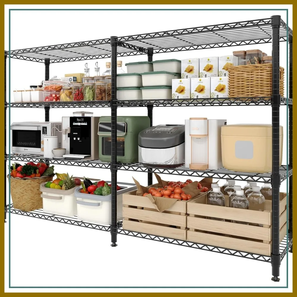 Heavy Duty 4-Tier Wire Shelving Unit, 59"W x 59.5"H x 13.8"D, L-Shaped Pantry Shelves for Kitchen, Garage, Commercial Use
Heavy Duty 4-Tier Wire Shelving Unit, 59"W x 59.5"H x 13.8"D, L-Shaped Pantry Shelves for Kitchen, Garage, Commercial Use