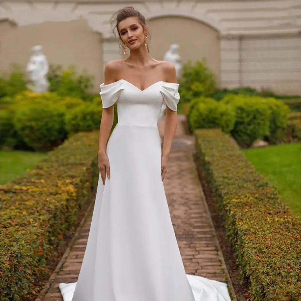 A-Line Satin Weddig Dresses 2023 V-neck Off the Shoulder Court Backless Claasic 2023 Bridal Gown Robe Fête De Mariage
A-Line Satin Weddig Dresses 2023 V-neck Off the Shoulder Court Backless Claasic 2023 Bridal Gown Robe Fête De Mariage