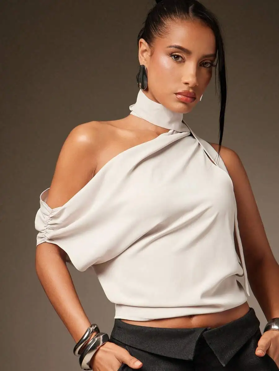 One Shoulder Scarf Neck Ruched Blouse Top Casual Summer Women
One Shoulder Scarf Neck Ruched Blouse Top Casual Summer Women