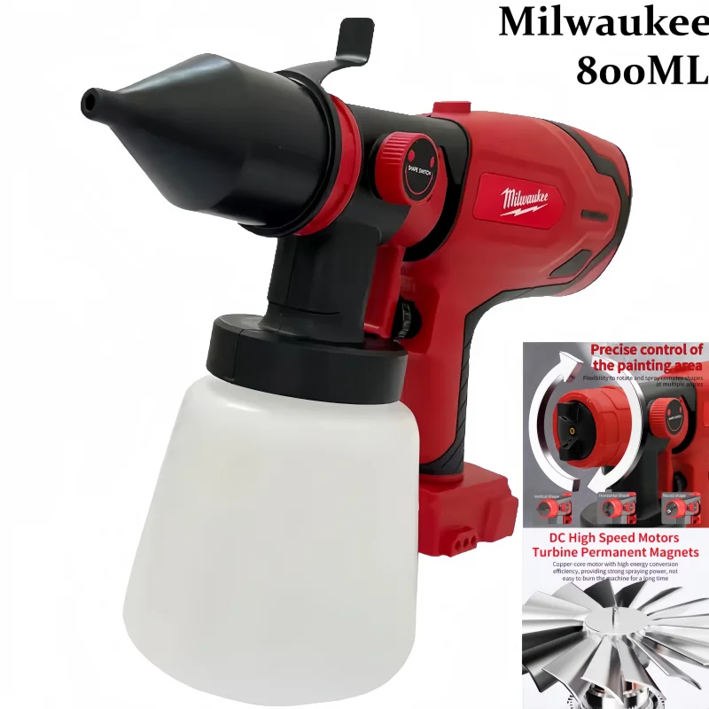 Milwaukee 800ML Cordless Electric Spray Gun High Power Paint Sprayer Portable Auto Furniture Steel Coating Airbrush 18V tool
Milwaukee 800ML Cordless Electric Spray Gun High Power Paint Sprayer Portable Auto Furniture Steel Coating Airbrush 18V tool