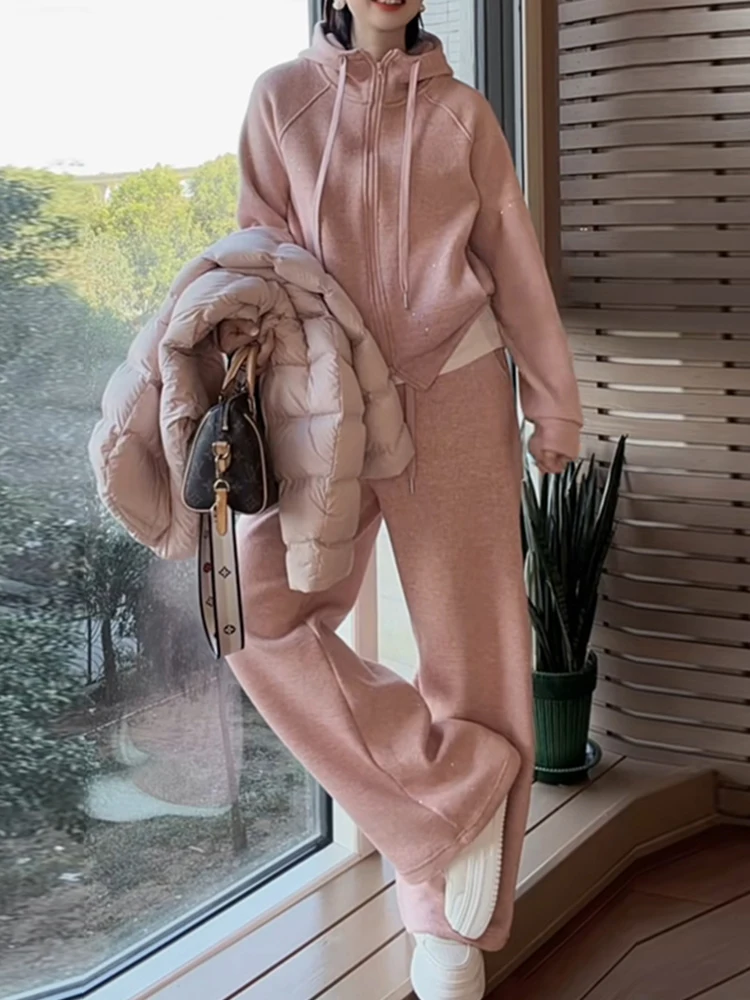 Thiened Fce Winter Faion Set for Women Hooded Open Cardigan Sweatirt Wide Leg Pants Two Piece Set Casual Sle
Thiened Fce Winter Faion Set for Women Hooded Open Cardigan Sweatirt Wide Leg Pants Two Piece Set Casual Sle