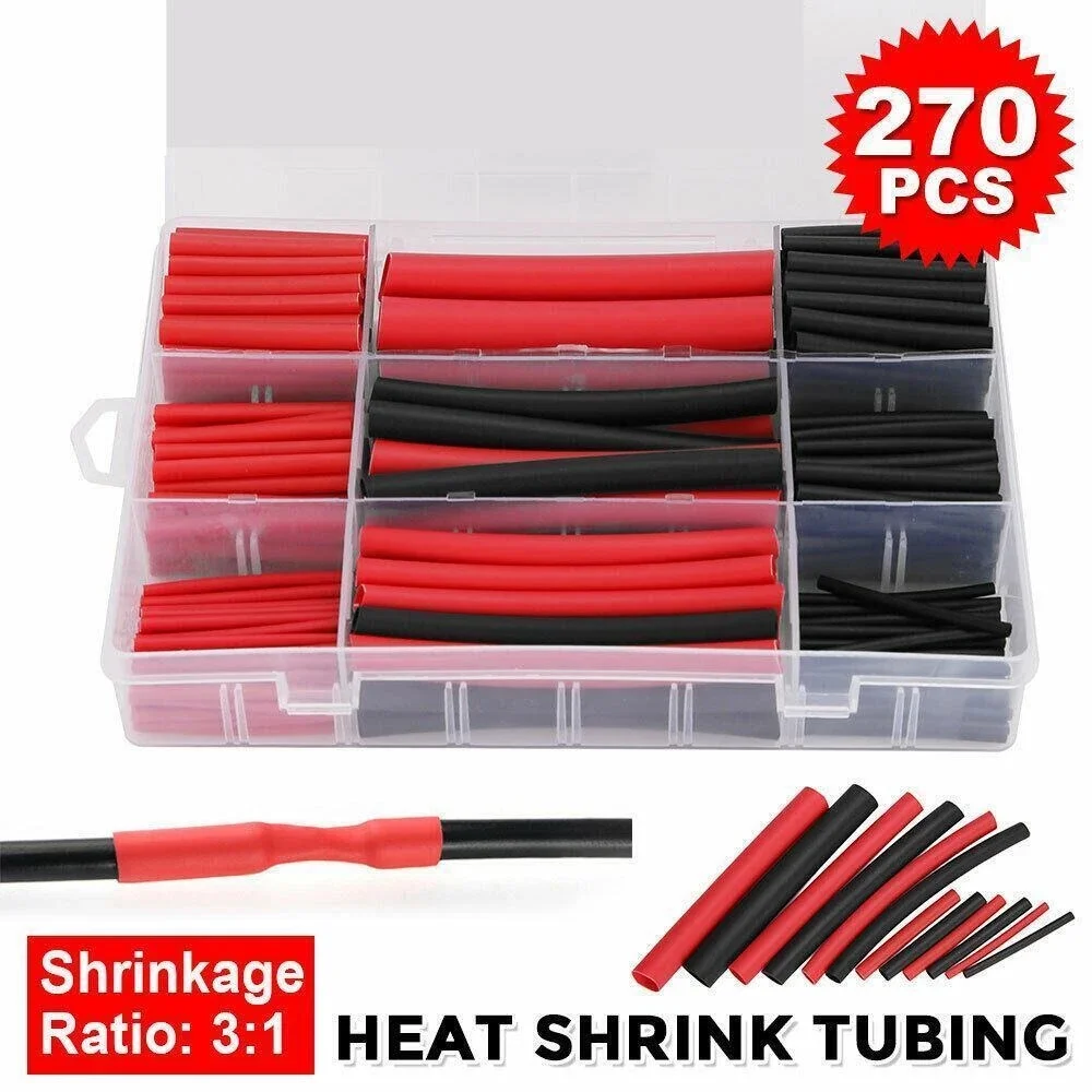 270PCS Black Red 6 Sizes Heat Shrink Tubing Kit 3:1 Ratio Dual Wall Adhesive Lined Marine Grade Wrap Waterproof
270PCS Black Red 6 Sizes Heat Shrink Tubing Kit 3:1 Ratio Dual Wall Adhesive Lined Marine Grade Wrap Waterproof
