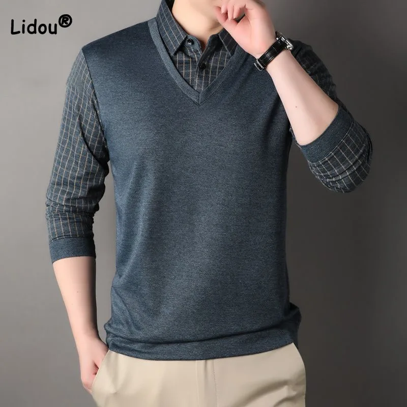 Business Office Men's Plaid Spliced Polo-Neck Shirt Autumn Winter Fashion Trend Fake Two Pieces Long Sleeve T-shirt Male Clothes
Business Office Men's Plaid Spliced Polo-Neck Shirt Autumn Winter Fashion Trend Fake Two Pieces Long Sleeve T-shirt Male Clothes